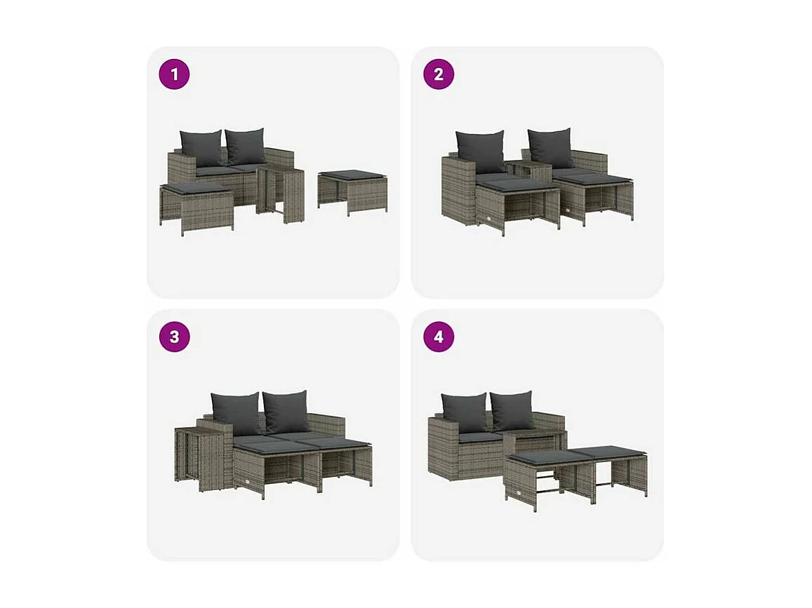 Salon de jardin 5 pcs avec coussins empilable gris polyrotin