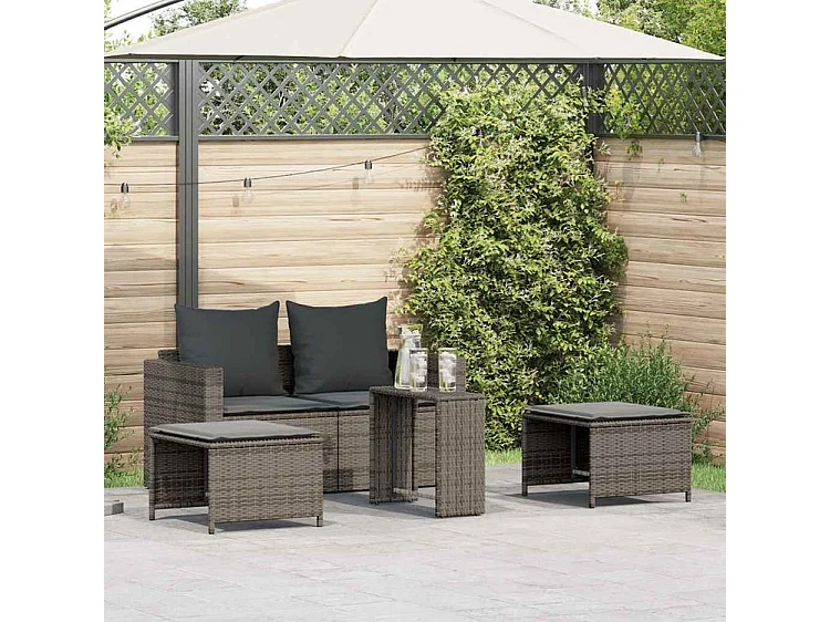 Salon de jardin 5 pcs avec coussins empilable gris polyrotin