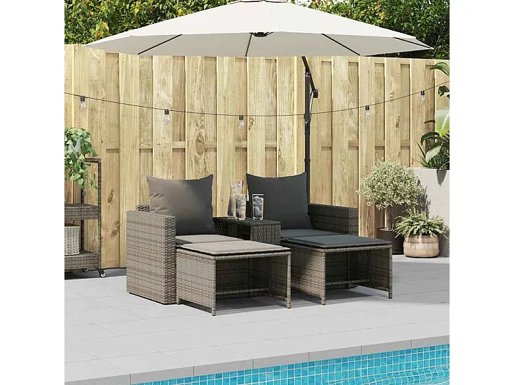 Salon de jardin 5 pcs avec coussins empilable gris polyrotin