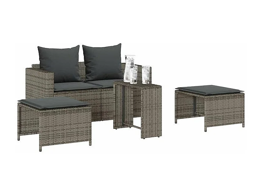 Salon de jardin 5 pcs avec coussins empilable gris polyrotin