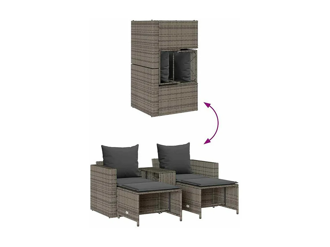 Salon de jardin 5 pcs avec coussins empilable gris polyrotin