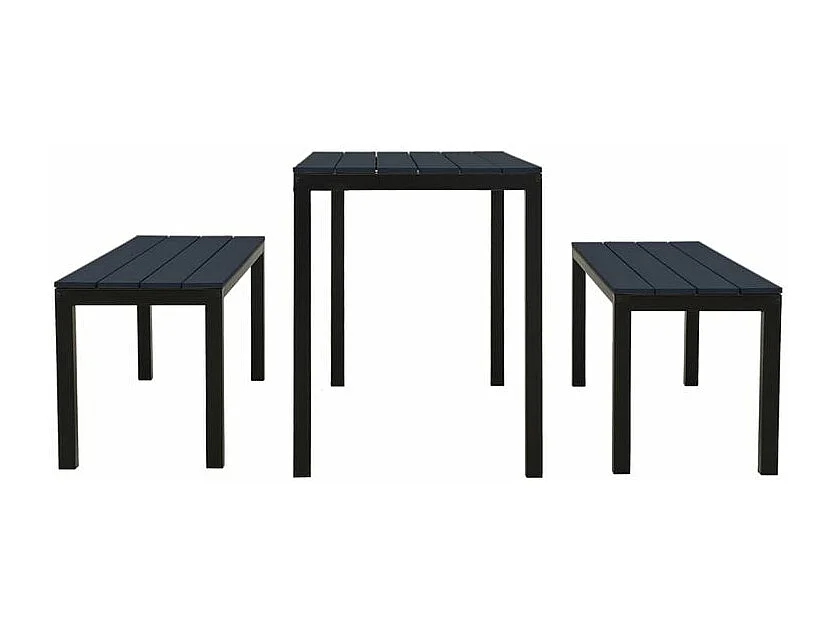 Ensemble à manger de jardin 3 pcs acier et WPC noir