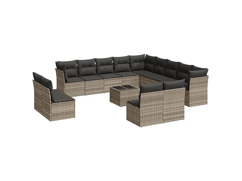 Salon de jardin avec coussins 14 pcs gris clair résine tressée