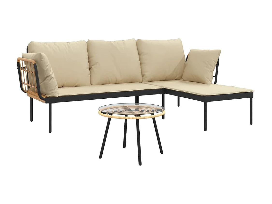 Salon de jardin 3 pcs avec coussins beiges résine tressée