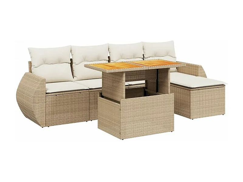 Salon de jardin avec coussins 6 pcs beige résine tressée