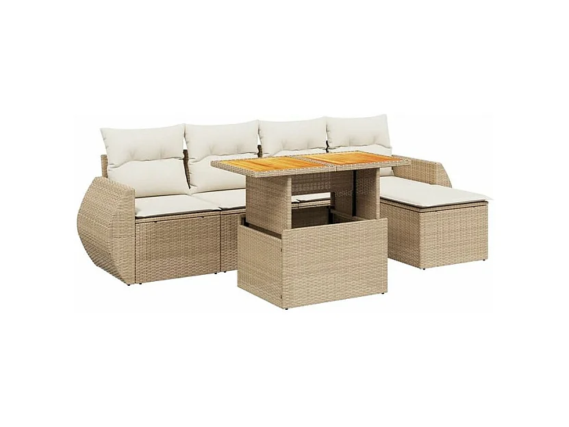 Salon de jardin avec coussins 6 pcs beige résine tressée