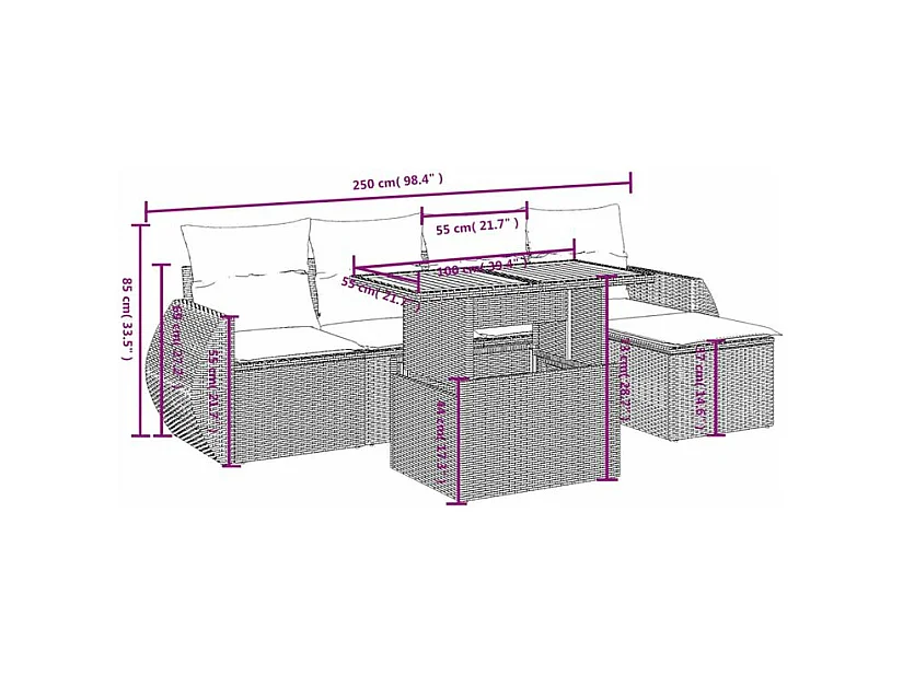 Salon de jardin avec coussins 6 pcs beige résine tressée