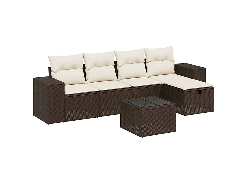 Salon de jardin avec coussins 6 pcs marron résine tressée