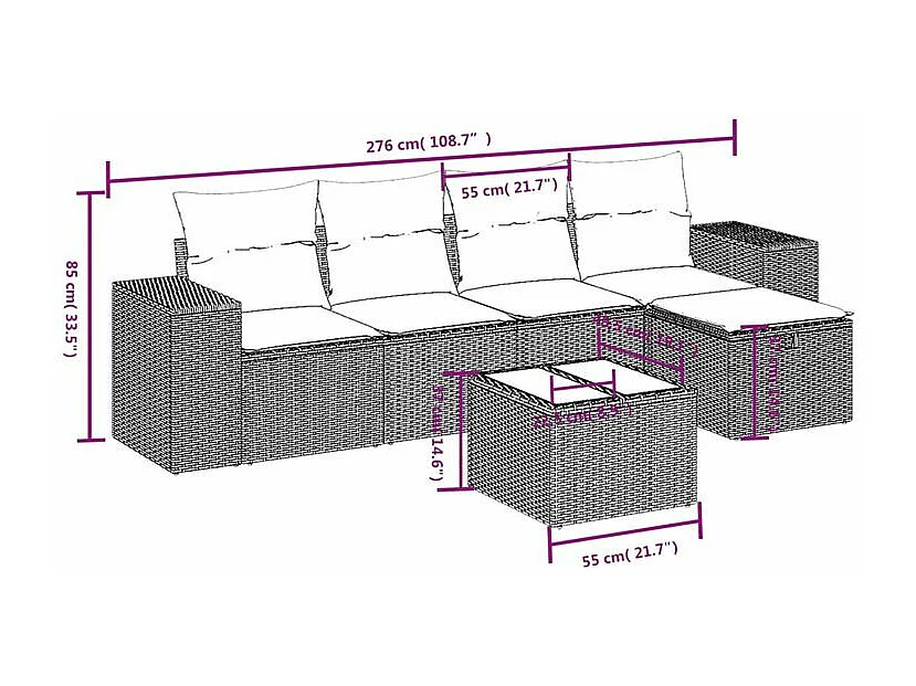 Salon de jardin avec coussins 6 pcs marron résine tressée