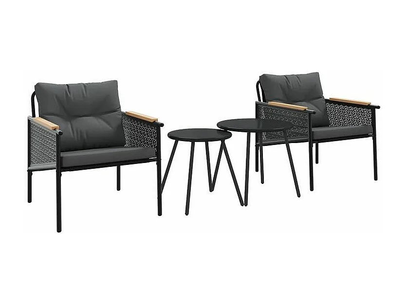 Ensemble de meubles de balcon 4 pcs avec coussins acier noir