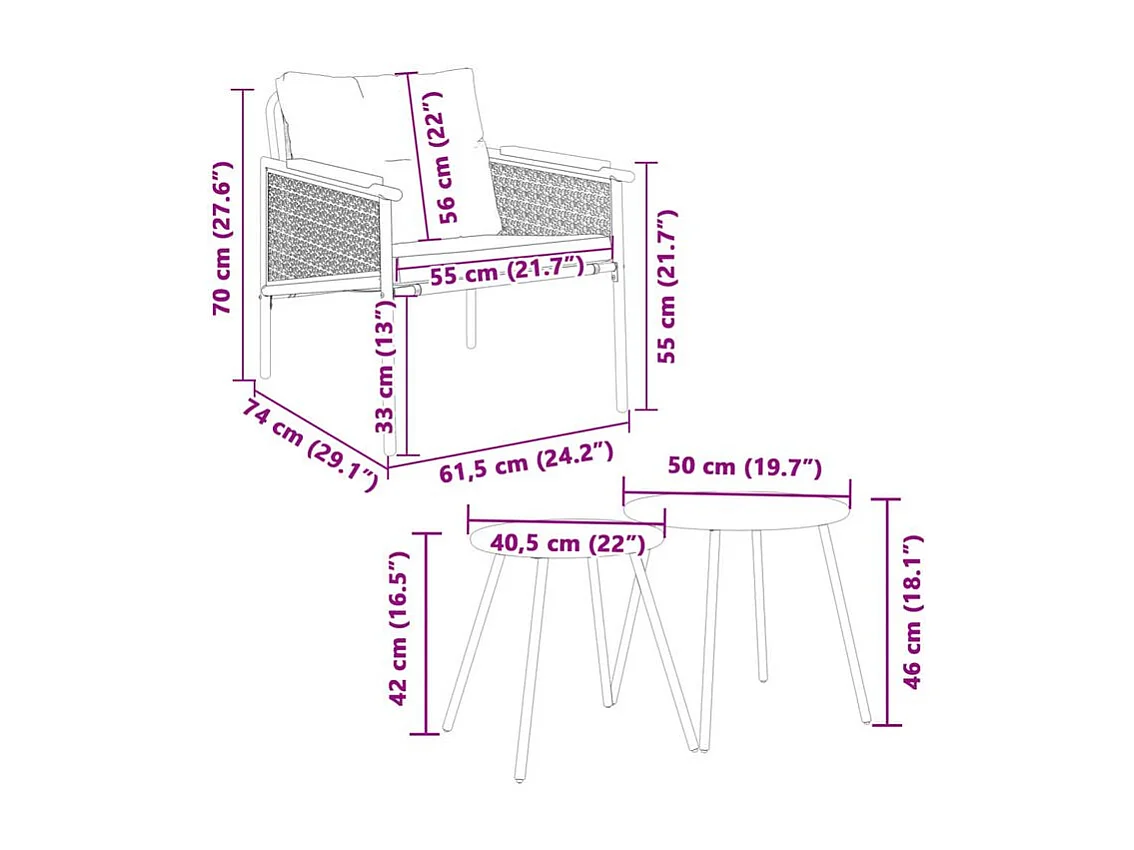 Ensemble de meubles de balcon 4 pcs avec coussins acier noir