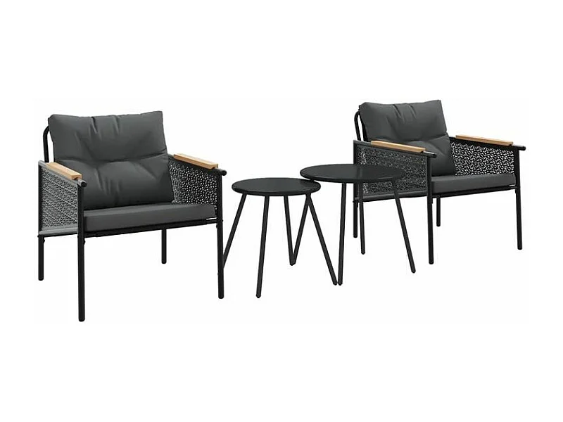 Ensemble de meubles de balcon 4 pcs avec coussins acier noir