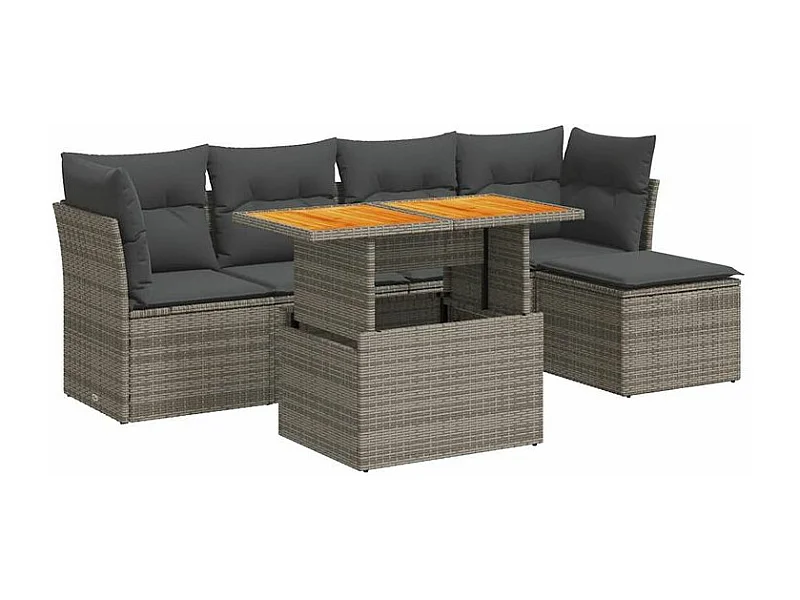 Salon de jardin 6 pcs avec coussins gris résine tressée