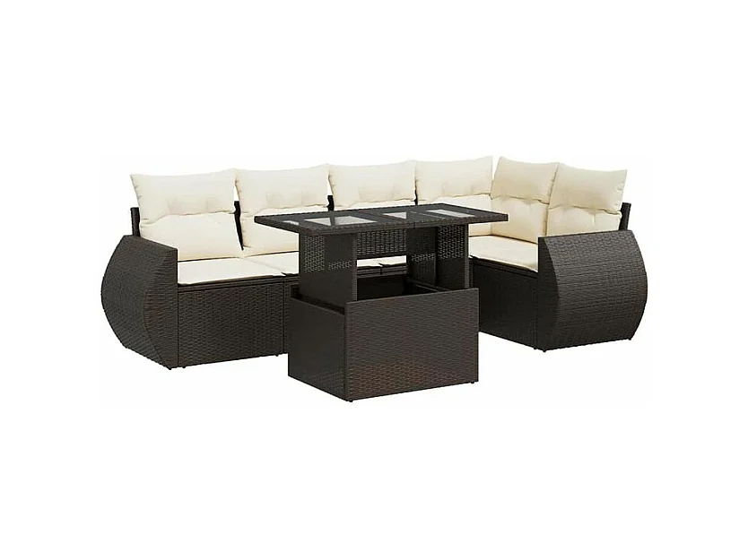 Salon de jardin avec coussins 6 pcs marron résine tressée