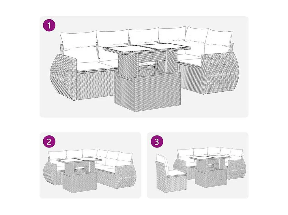 Salon de jardin avec coussins 6 pcs marron résine tressée