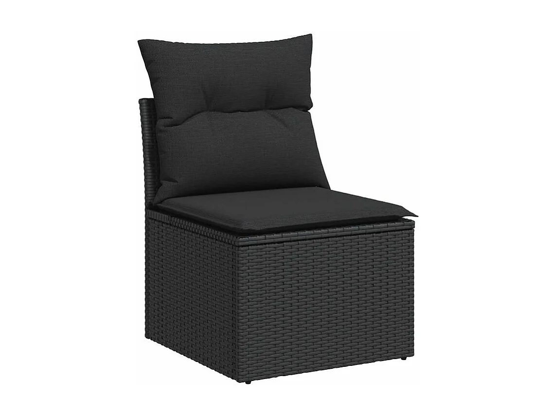 Salon de jardin 10 pcs avec coussins noir résine tressée acacia