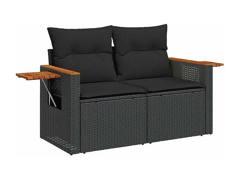 Salon de jardin 10 pcs avec coussins noir résine tressée acacia