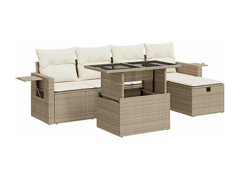 Salon de jardin avec coussins 6 pcs beige résine tressée