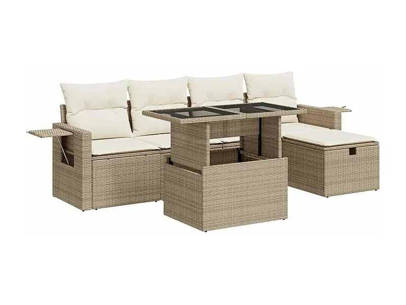 Salon de jardin avec coussins 6 pcs beige résine tressée