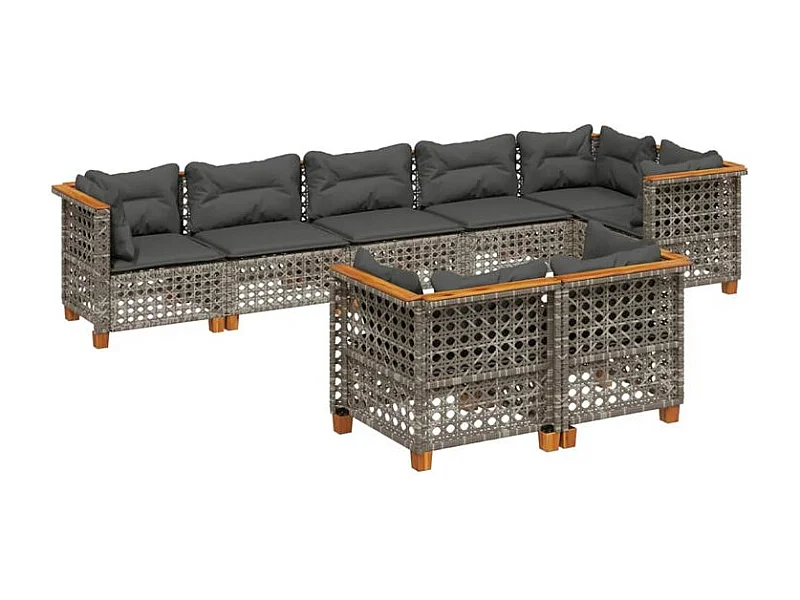Salon de jardin 8 pcs avec coussins gris résine tressée