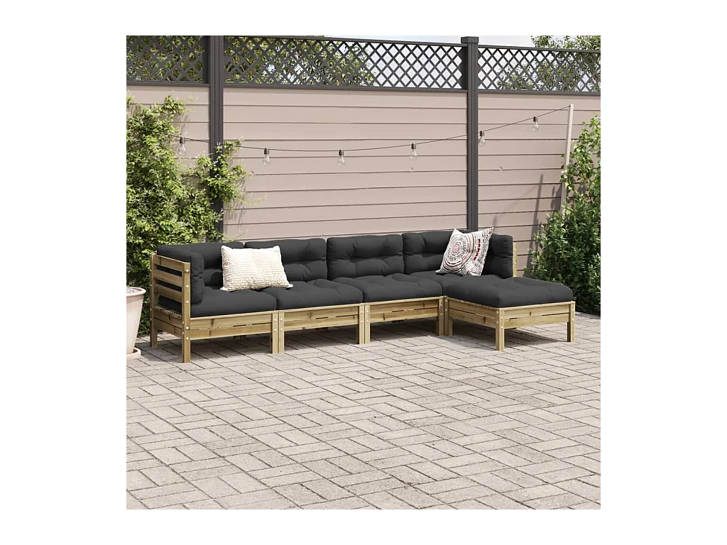 Salon de jardin 5 pcs avec coussins bois de pin imprégné