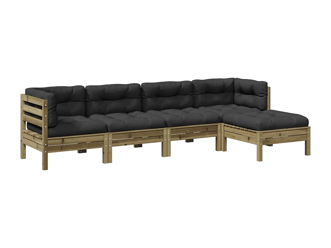 Salon de jardin 5 pcs avec coussins bois de pin imprégné
