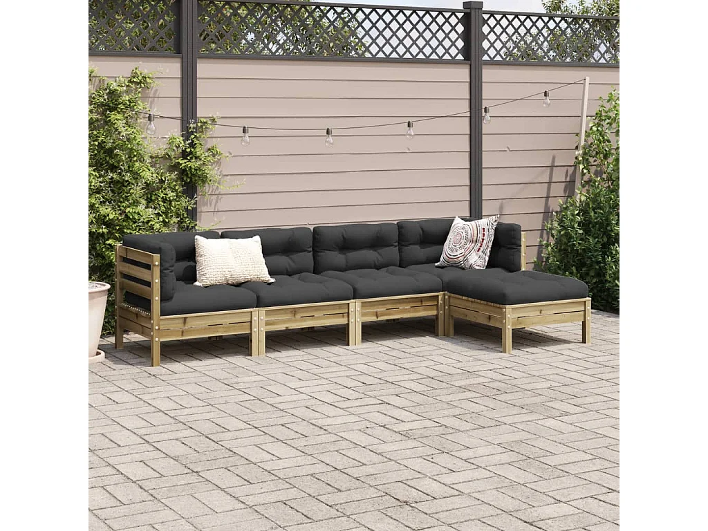 Salon de jardin 5 pcs avec coussins bois de pin imprégné