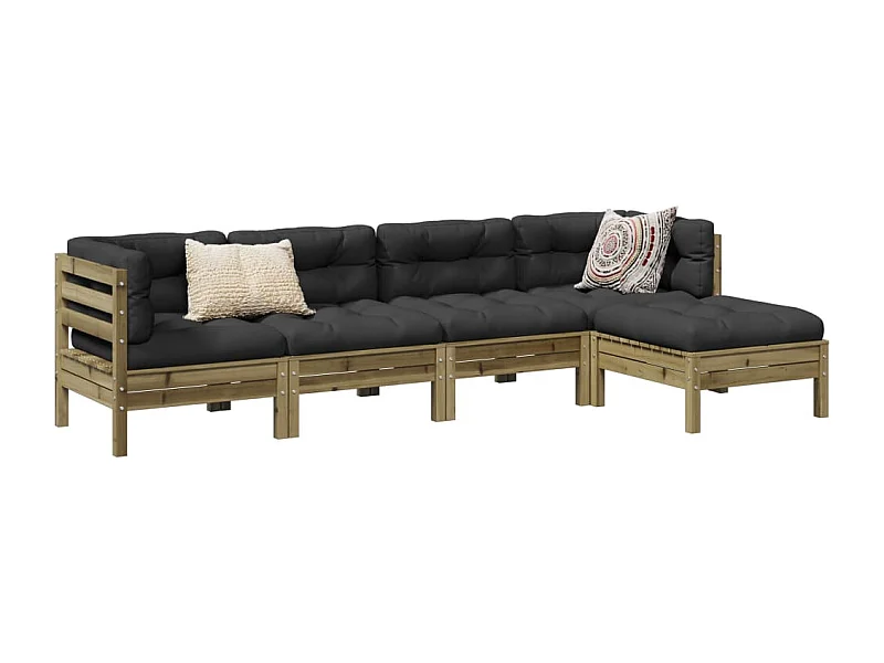 Salon de jardin 5 pcs avec coussins bois de pin imprégné