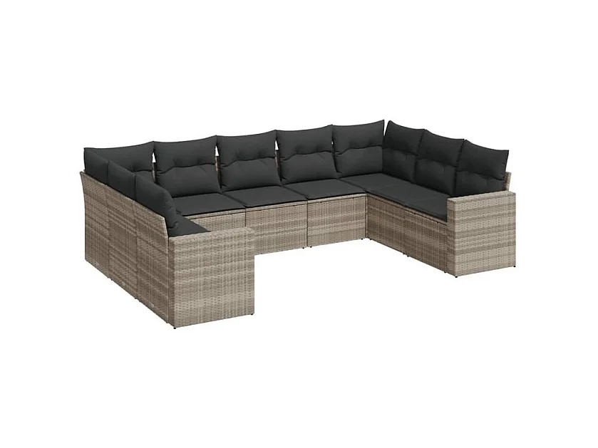 Salon de jardin 9 pcs avec coussins gris clair résine tressée