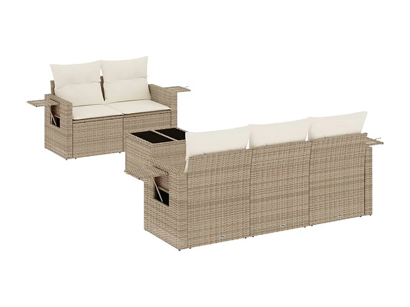 Salon de jardin avec coussins 6 pcs beige résine tressée