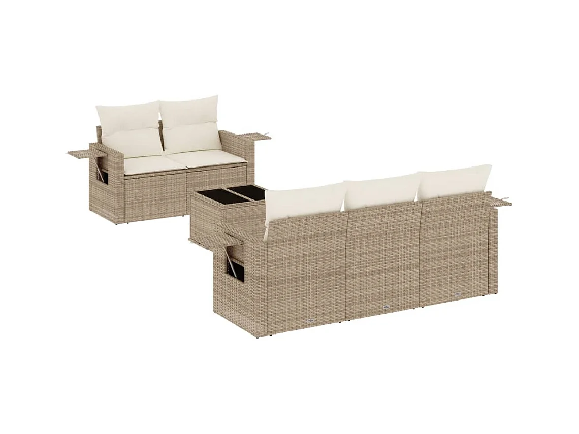 Salon de jardin avec coussins 6 pcs beige résine tressée