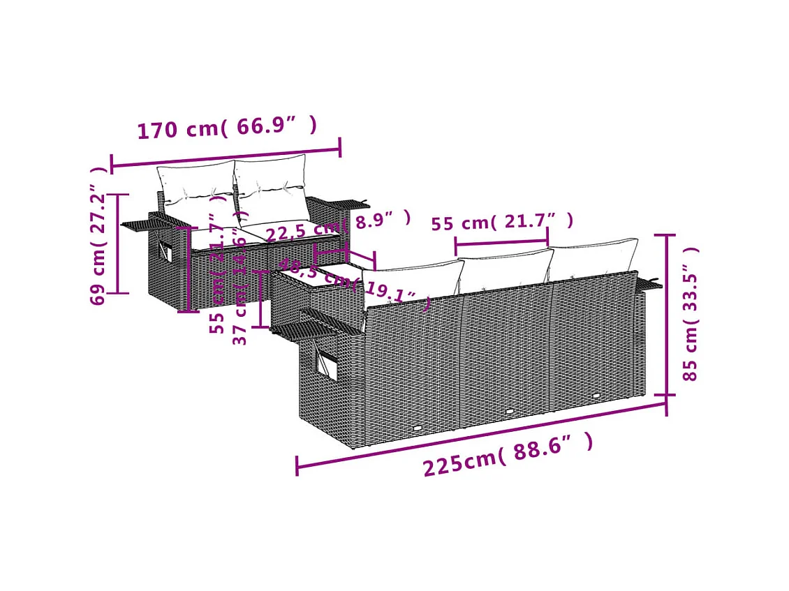 Salon de jardin avec coussins 6 pcs beige résine tressée