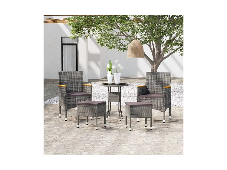 Salon de jardin 5 pcs Résine tressée Gris