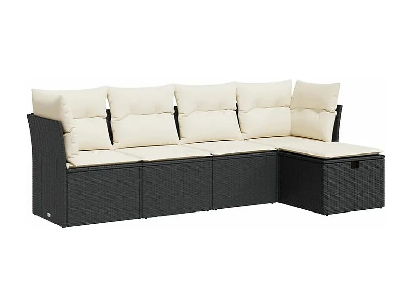 Salon de jardin 5 pcs avec coussins noir résine tressée