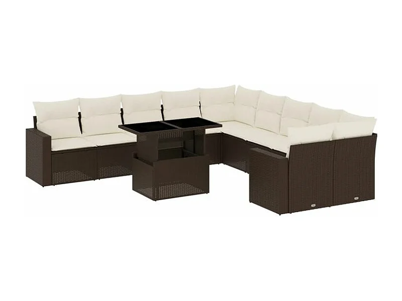 Salon de jardin et coussins 11 pcs marron résine tressée