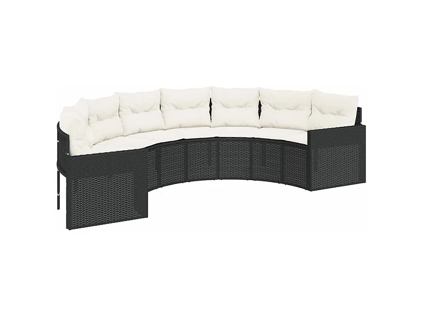 Salon de jardin 3 pcs demi-rond noir résine tressée