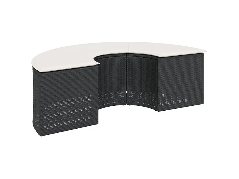 Salon de jardin 3 pcs demi-rond noir résine tressée