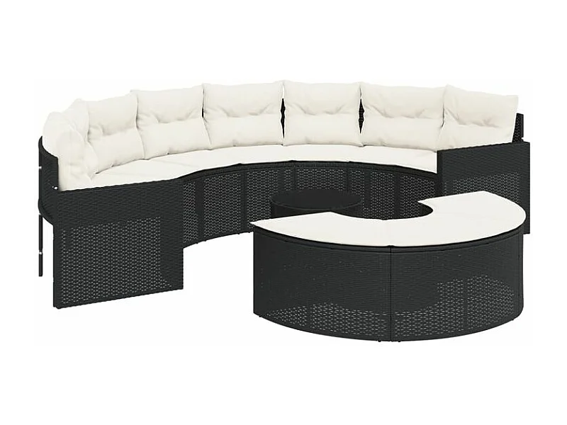 Salon de jardin 3 pcs demi-rond noir résine tressée