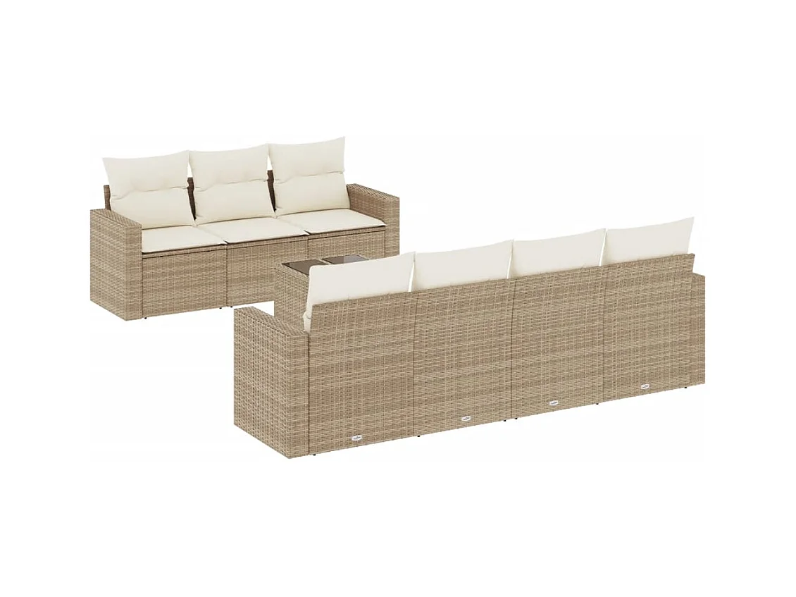 Salon de jardin avec coussins 8 pcs beige résine tressée