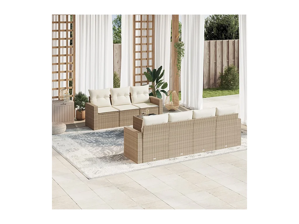 Salon de jardin avec coussins 8 pcs beige résine tressée