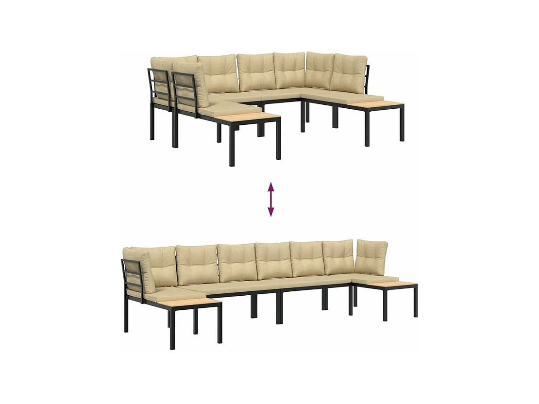 Salon de jardin avec coussins 4 pcs noir acier enduit de poudre