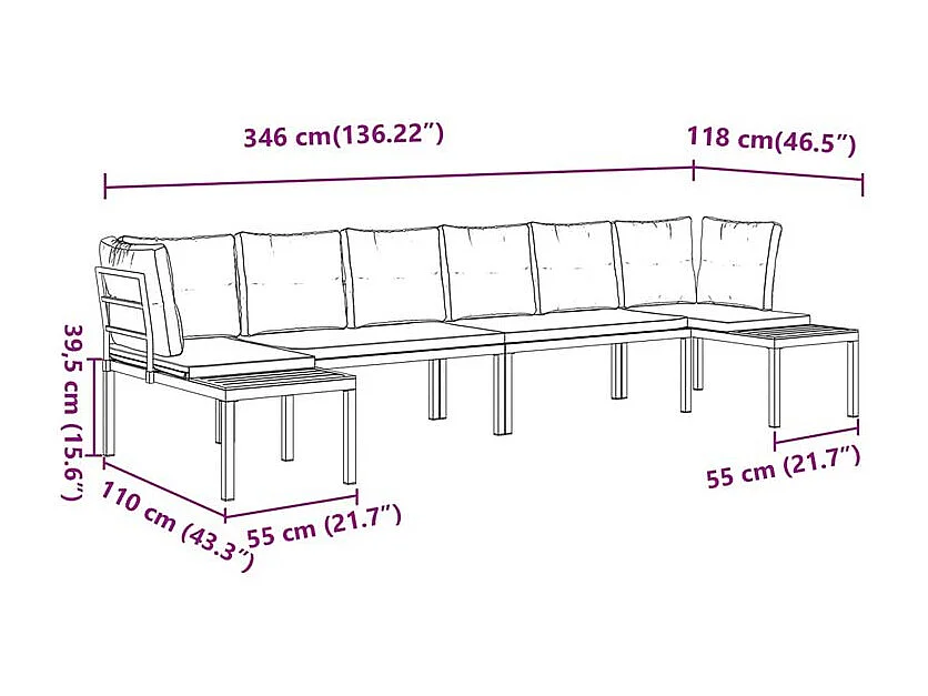 Salon de jardin avec coussins 4 pcs noir acier enduit de poudre