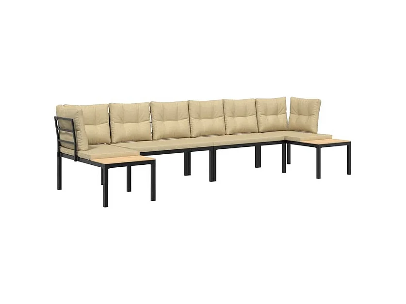Salon de jardin avec coussins 4 pcs noir acier enduit de poudre