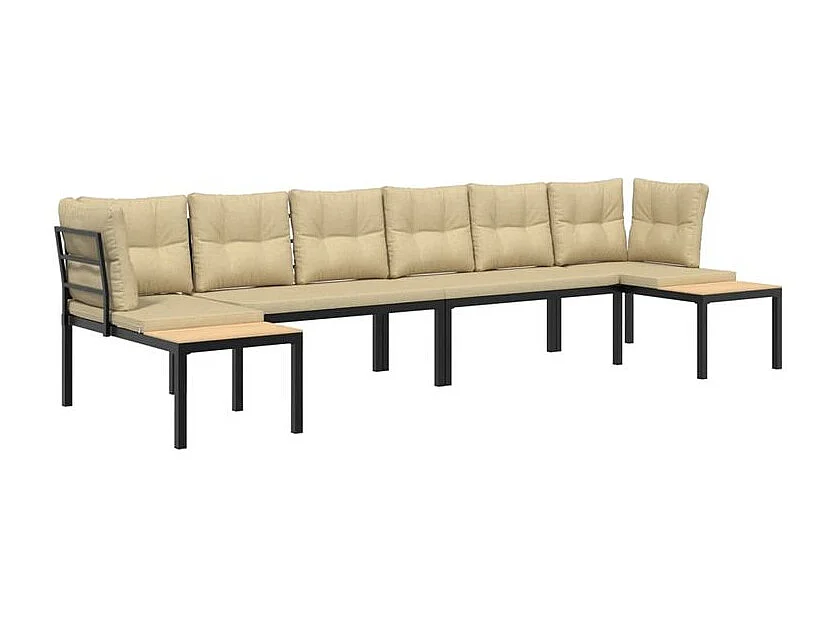 Salon de jardin avec coussins 4 pcs noir acier enduit de poudre