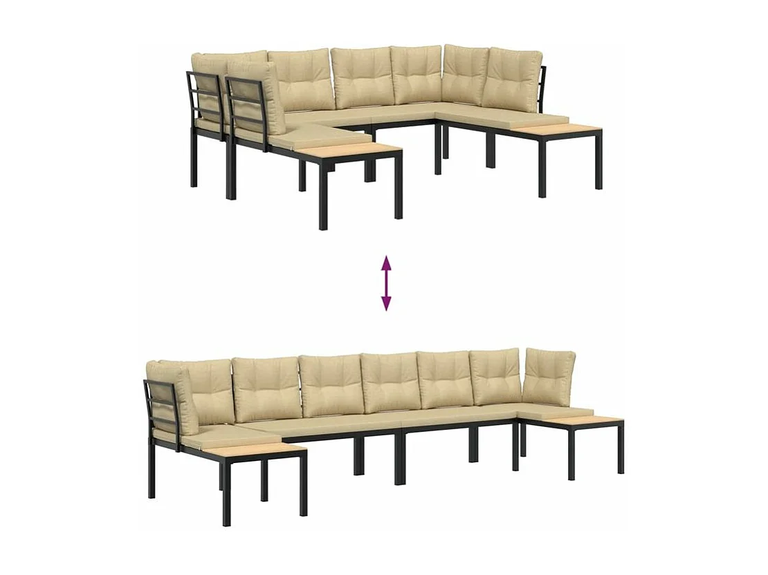 Salon de jardin avec coussins 4 pcs noir acier enduit de poudre