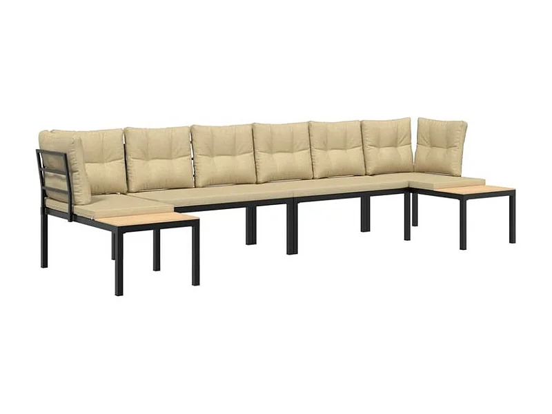 Salon de jardin avec coussins 4 pcs noir acier enduit de poudre