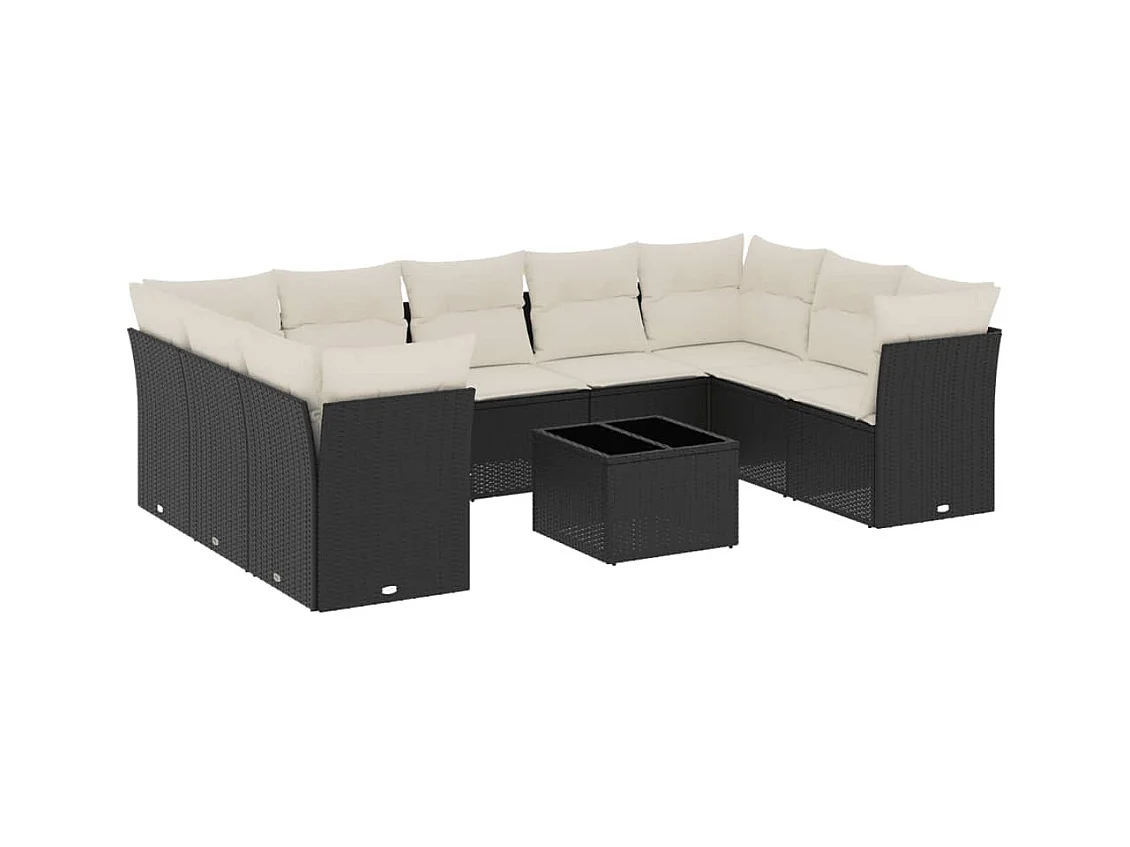 Salon de jardin 10 pcs avec coussins noir résine tressée