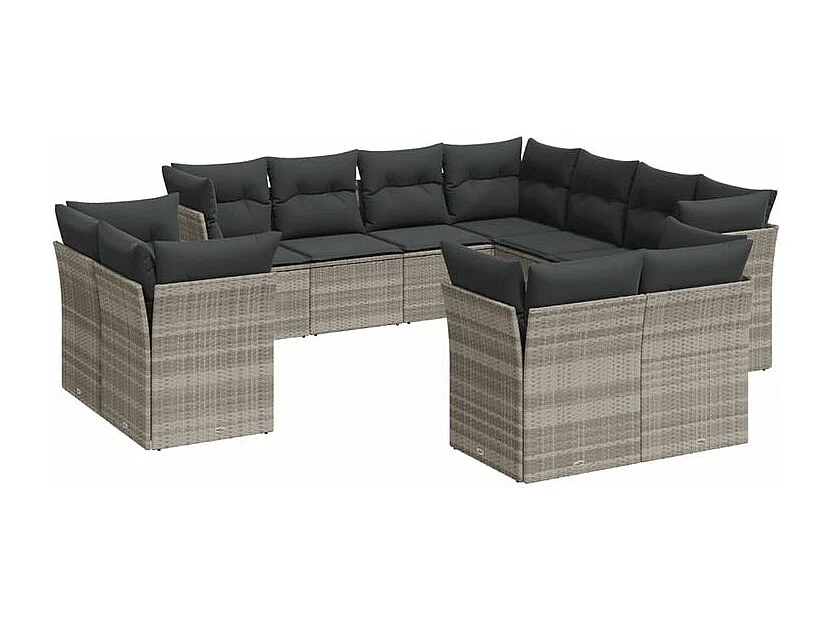 Salon de jardin 11 pcs avec coussins gris clair résine tressée