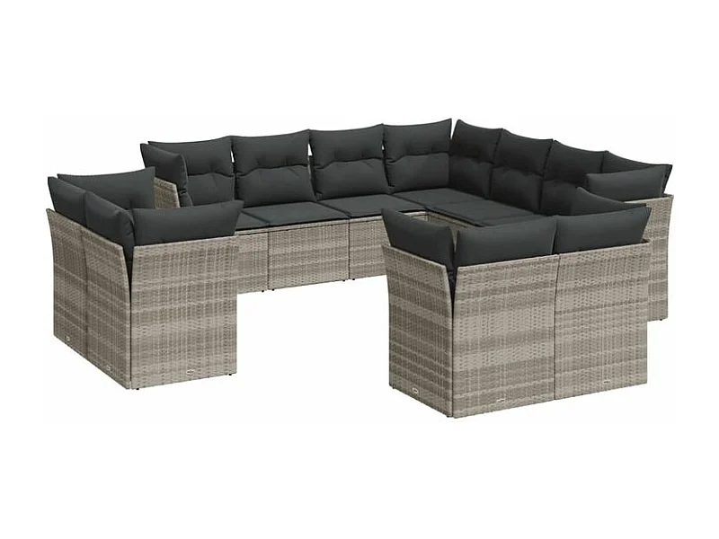 Salon de jardin 11 pcs avec coussins gris clair résine tressée