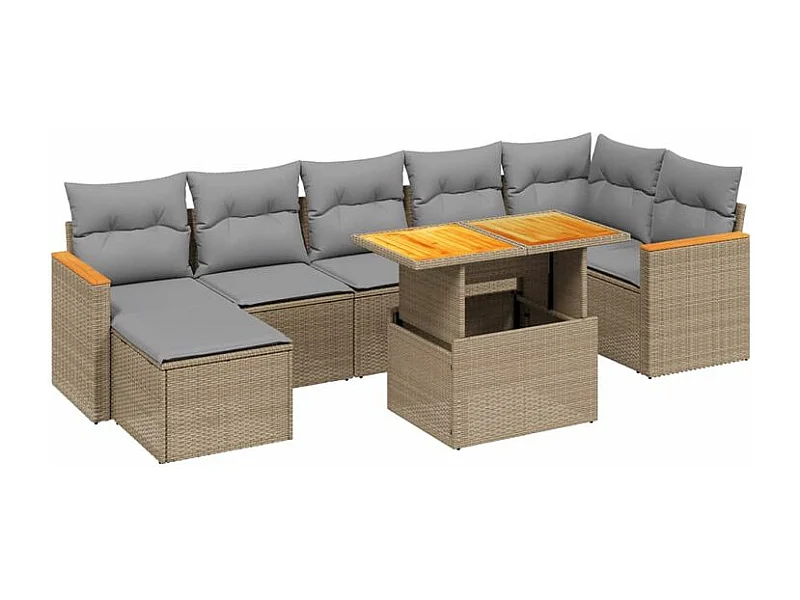 Salon de jardin avec coussins 8 pcs beige résine tressée